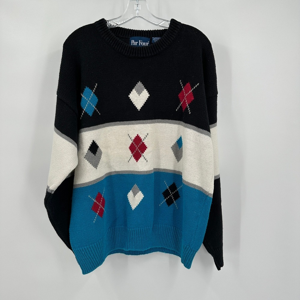 Par Four Mens Vintage Argyle Golf Seater Size XL Preppy Geometric Grandpa‎ Mod